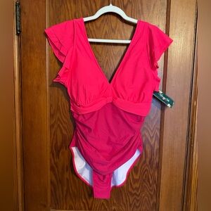 Blooming Jelly Women’s Vibrant Pink Ruffle Sleeve One Piece NWT Size XXL